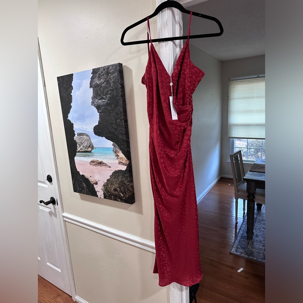 molly shirred side slit midi dress burgandy